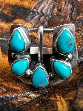 Sterling Silver Kingman Turquoise Belt Buckle Ring Adjustable Size 7